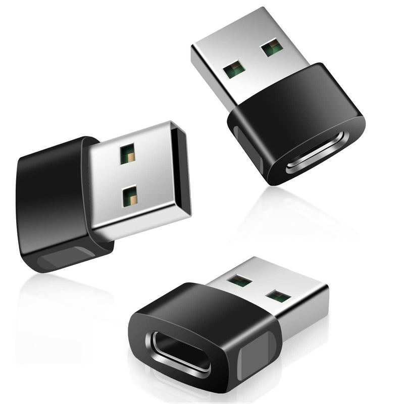 USB-C Female to USB Male Adapter 3-Pack,Zinc Alloy Type-C to USB Charger Connector for iPhone 12 13 Pro Max SE,Airpods,iPad Air 5 4 4th/Mini 6 6th/8 9 Generation,Samsung Galaxy S20 S21 Note 20 A71 A72 Black