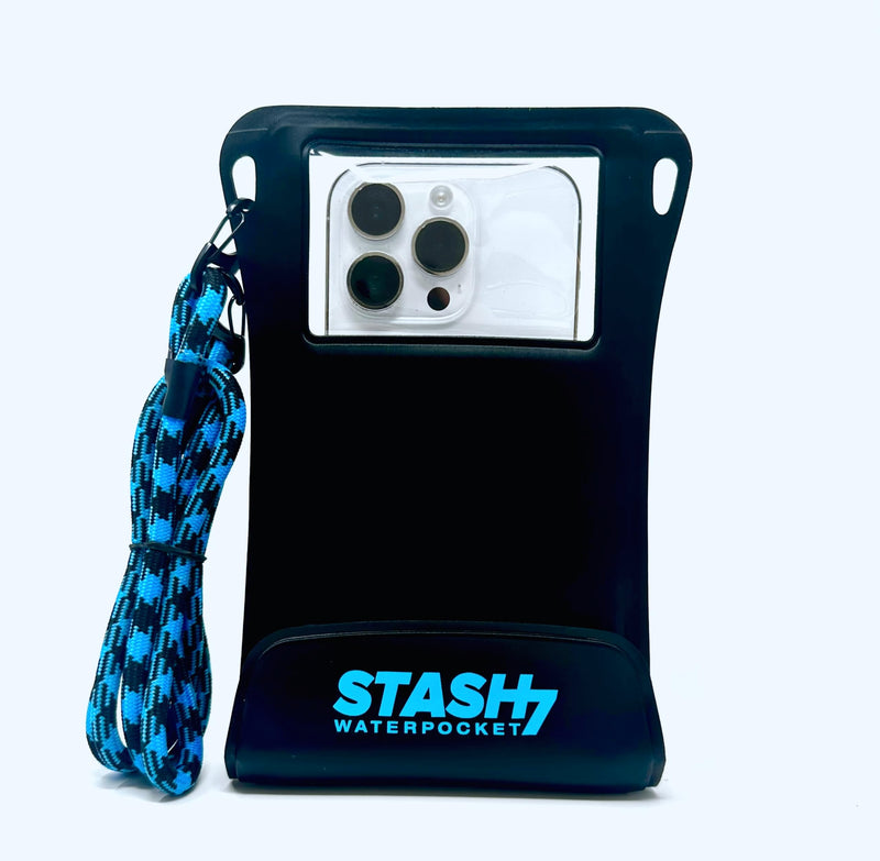 Stash7 Waterproof Phone Pouch w/Long Lanyard | IPX8 Adventure Grade Cellphone Dry Bag Case, Fits iPhone 15 Pro Max,14 Pro Max, 13 Pro Max, XS, XR, Galaxy S21, for Snorkeling, Kayaking, Cruise Black