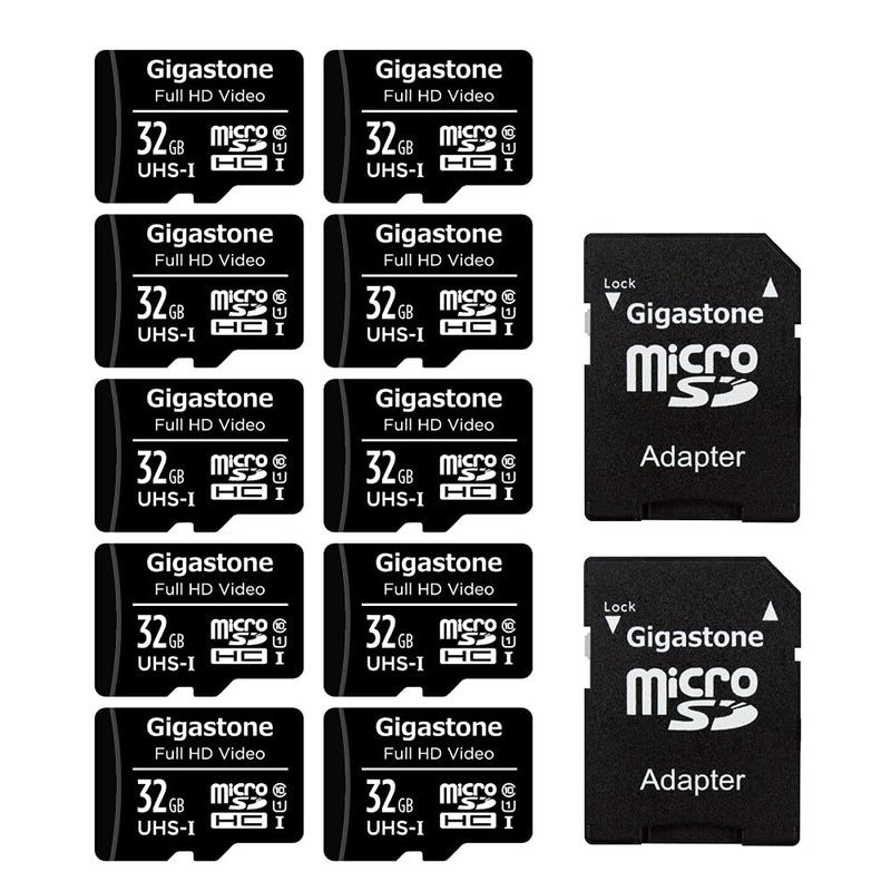 Gigastone 32GB 10-Pack Micro SD Card, Full HD Video, Surveillance Security Cam Action Camera Drone, 90MB/s Micro SDHC UHS-I U1 C10 Class 10 FHD Video 32GB 32GB Full HD Video 10-Pack