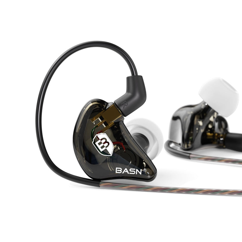 BASN Bsinger PRO in-Ear Monitors Hybrid Dynamic Dual Drivers Two Detachable MMCX Cables Musicians in-Ear Earbuds Headphones (Black) Black
