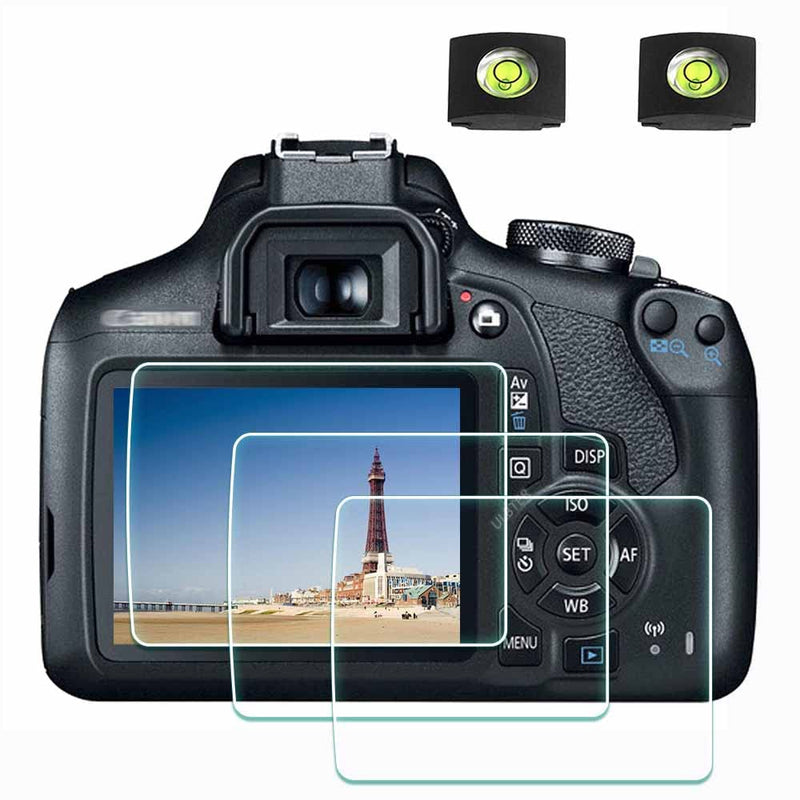 Rebel T7 T6 Screen Protector for Canon EOS Rebel T7 T6 T5 DSLR Camera & Hot Shoe Cover, [2+3Pack] 0.3mm 9H Hardness Tempered Glass Flim Anti-Scrach Anti-Fingerprint Anti-Bubble