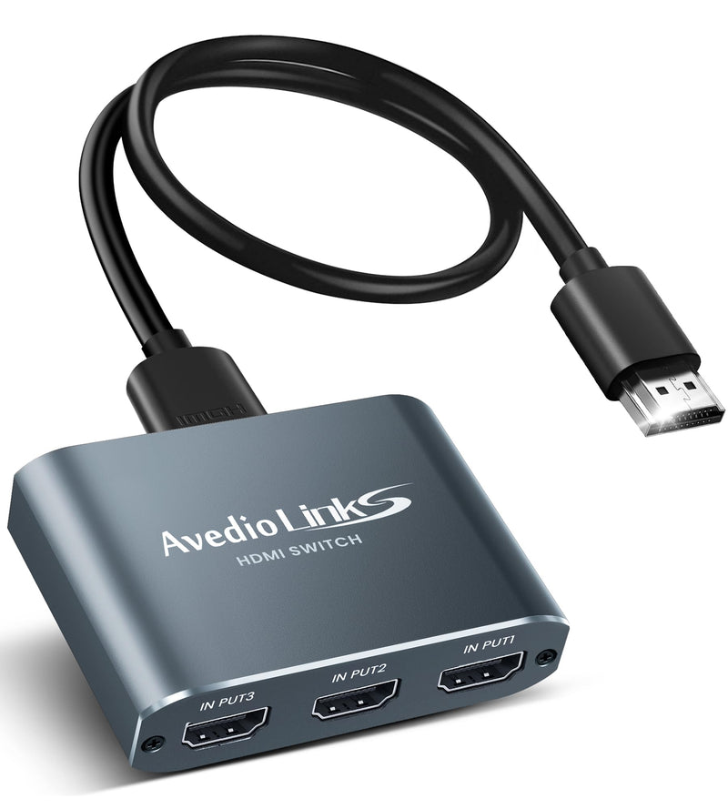 [AUSTRALIA] - HDMI Switch 3 in 1 Out 4K@60Hz Aluminum Alloy【with 4FT HDMI 2.0 Cable】, avedio links 3x1 HDMI Multi Port Switch, 3 Way HDMI Selector Switcher Support HDCP 2.2, HDR 10, for Fire TV Stick, PS5, PS4 Aluminum Alloy 4K@60Hz 3x1 Grey 
