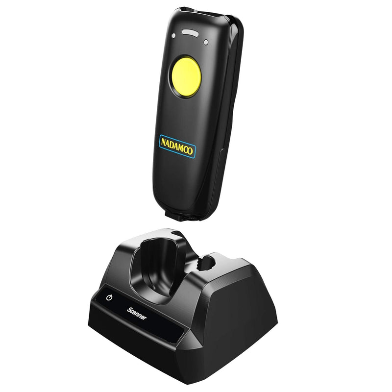 NADAMOO 2D Wireless Barcode Scanner Compatible with Bluetooth, Portable USB 1D 2D QR Code Scanner for Inventory, Bar Code Image Reader for Tablet iPhone iPad Android iOS PC POS, with Charging Dock Yellow