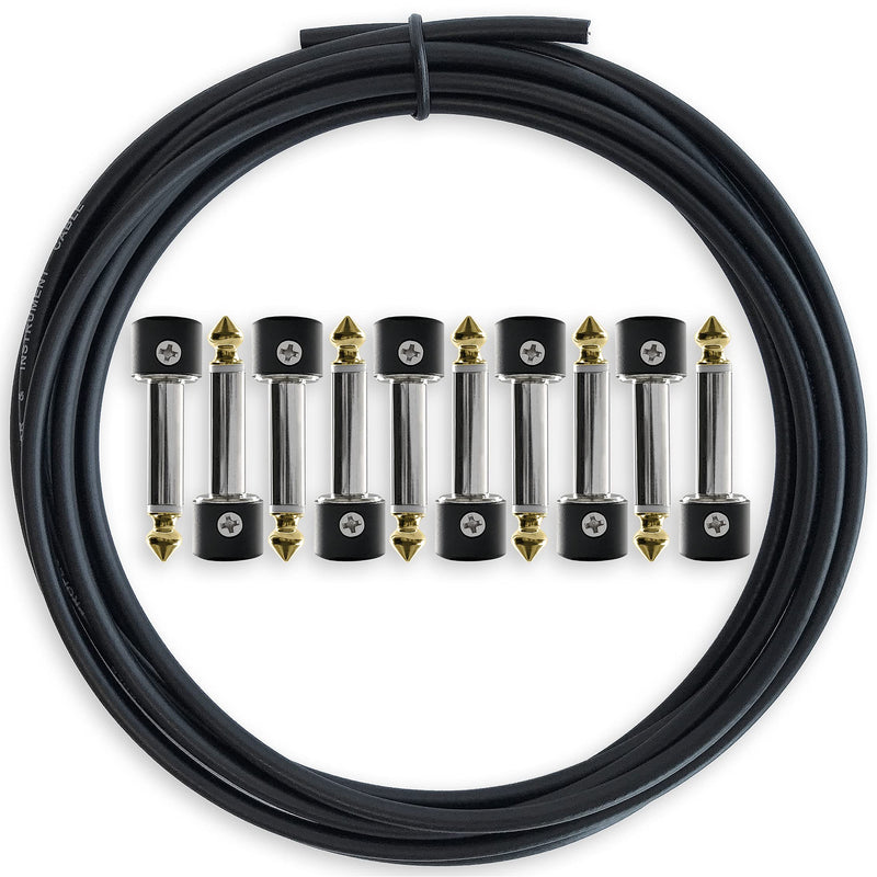 Crosby Solderless Pedalboard Cable Kit - No Cable Stripping Required, 10 Feet of Cable & 10 Gold Tip Connectors with Magnetic Screws & Screwdriver Make 5 DIY Custom Patch Cables 10 Pack of Gold Tip Connectors with 10ft of Cable