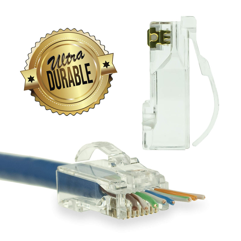 LINKUP Cat6 RJ45 Pass Through Connectors | Self-Protective Curved Unbendable Latch - No Boot Required | Durable, Space-Saving Ethernet Ends for Solid & Stranded Cable | Performance RJ45 Termination Clear 100pk