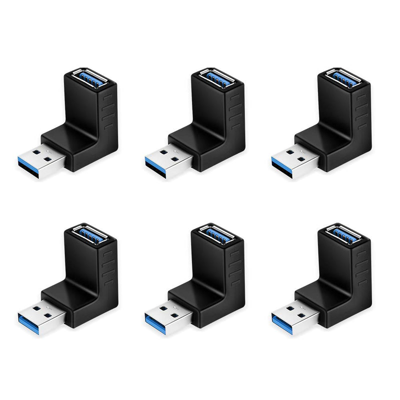 [6 Pack] ELUTENG USB 3.0 90 Degree Right Angle USB Extender Adapter Male to Female USB 3.0 Super Speed Connector UP Down / Left Right USB Extender Coupler Vertical L Shape for USB Devices