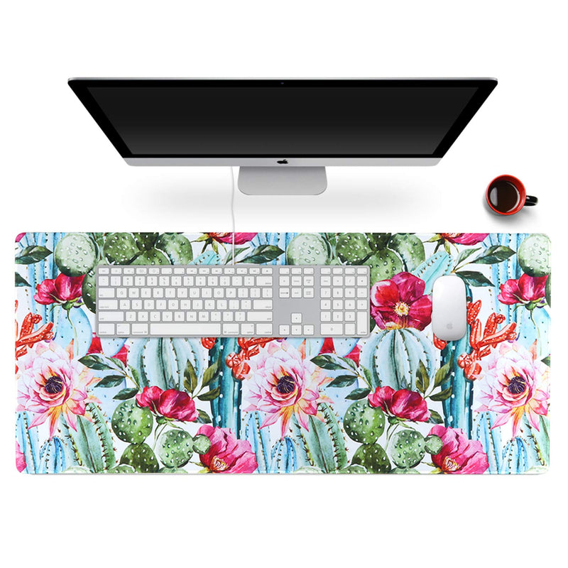 Anyshock Desk Mat, Extended Gaming Mouse Pad 35.4" x 15.7" XXL Keyboard Laptop Mousepad with Stitched Edges Non Slip Base, Water-Resistant Computer Desk Pad for Office and Home (Cactus) Green Cactus