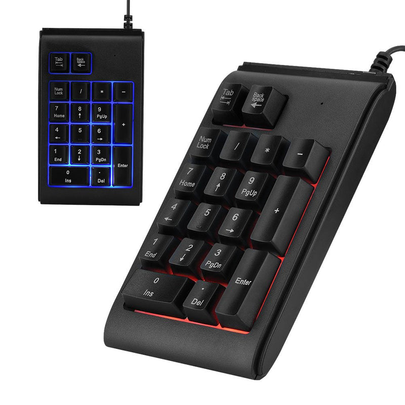 Numeric Keypad with 3-Color LED Backlight, USB Wired Mini 19 Key Number Pad Backlit Keypad Numpad, Mechanical Feeling for Laptop Desktop Computer PC