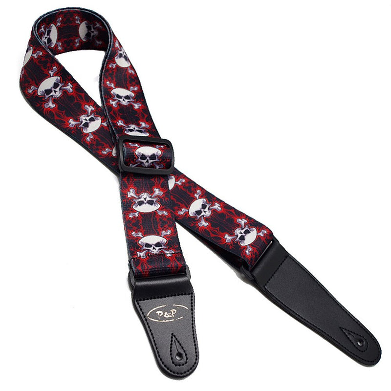 Art Attack Skull & Bones Red Blaze Music Electric Acoustic Ukulele Bass Guitar Strap