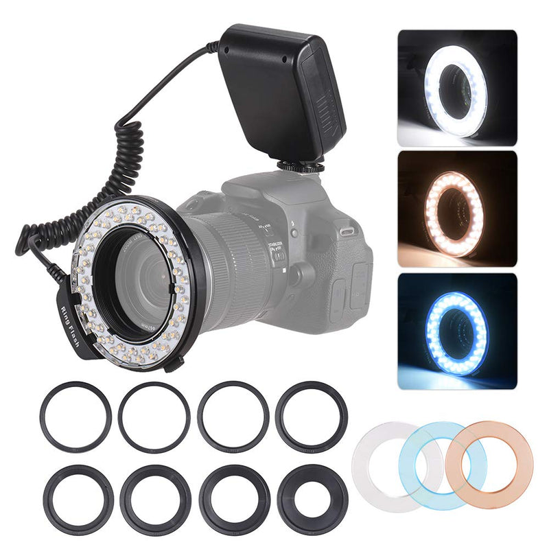 [AUSTRALIA] - Andoer HD-130 Macro LED Ring Flash Light with LCD Display,Power Control,3 Flash Diffusers and 8 Adapter Rings for Canon Nikon Panasonic and Other DSLR Cameras 