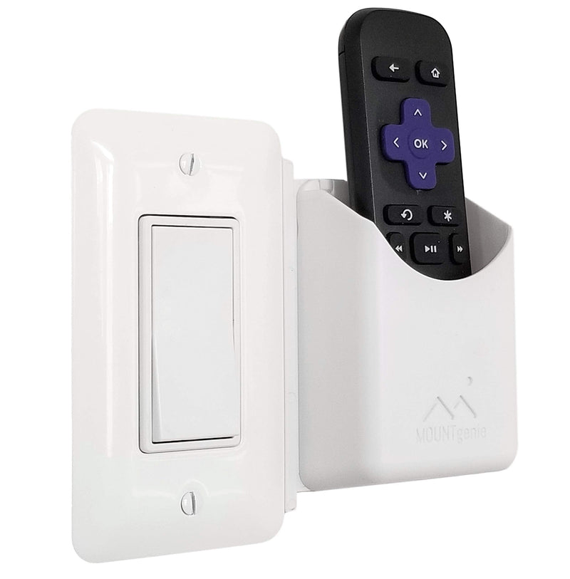 [AUSTRALIA] - The No-Screwups Remote Control Holder by Mount Genie (White): Wall Mount with No Damaging Screws or Tape. Installs in Seconds on Any Light Switch. Great for TV, Ceiling Fan and Roku Remotes. White 