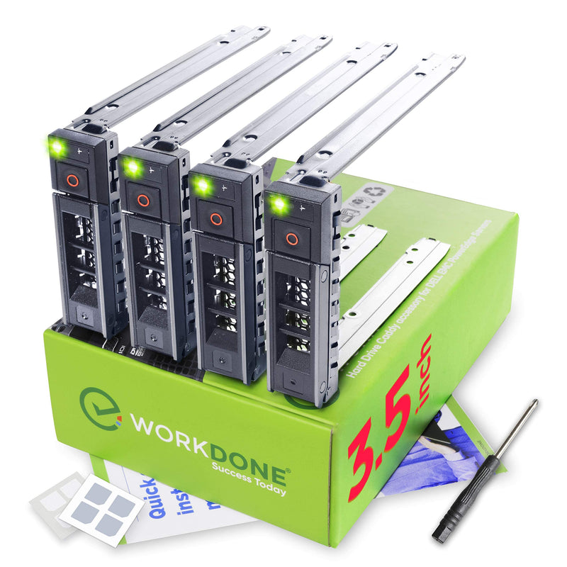 WORKDONE 4-Pack - 3.5 inch Hard Drive Caddy - Compatible for Dell PowerEdge Servers - with Detailed Installation Manual - Sled Front Sticker Labels - Screwdriver- Added Tray Screws