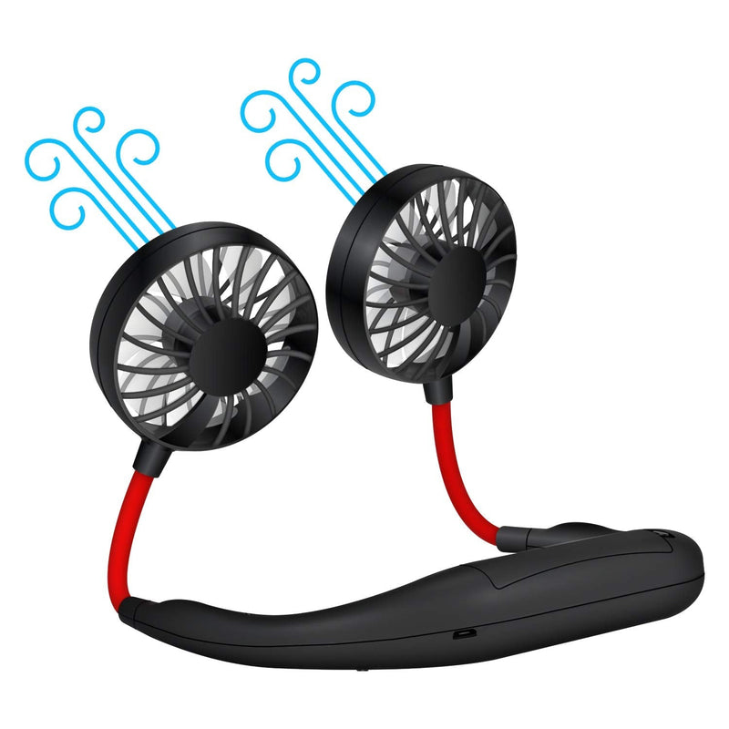 Cellet Hands Free Portable Double Side Neck Held Fans, Rechargeable USB Battery Personal Mini Fan (Black) Black