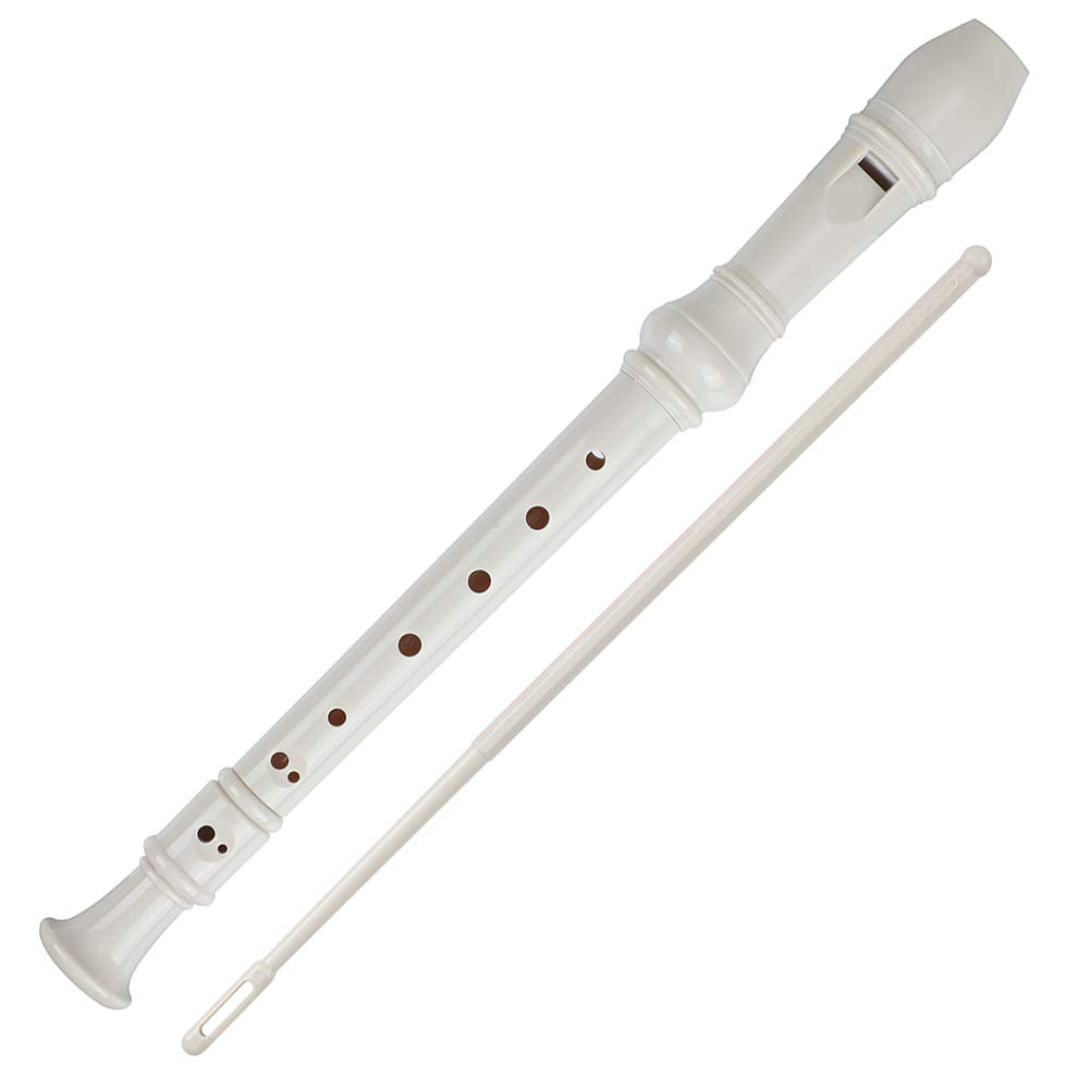 Soprano Recorder Descant Flauta Recorder 8 Hole ABS Clarinet German Style Treble flute C Key for Kids Children With Fingering Chart Instructions with Cleaning Rod Bag white