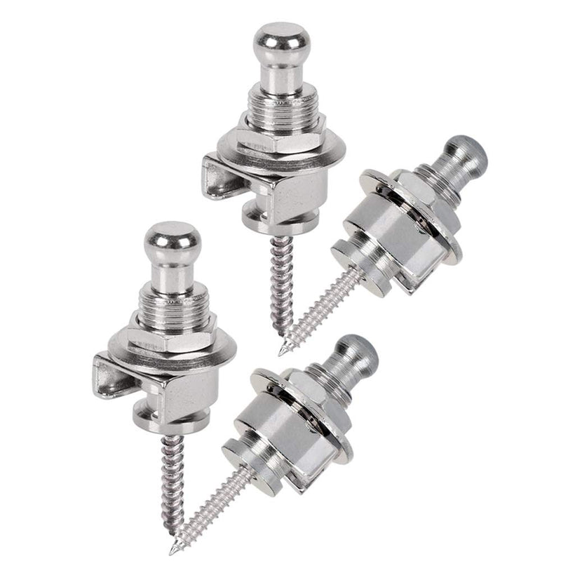 YAKAMOZ Set of 4Pcs Quick Release Metal Guitar Strap Lock Security Strap Locking Buttons End Pins with Mounting Screws for Electric Acoustic Guitar, Bass, Ukulele - Silver