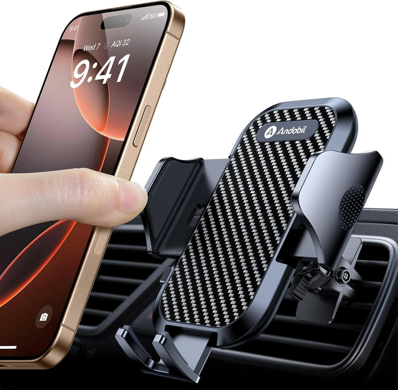 andobil 2026 Upgraded Car Phone Holder Mount, Military-Grade Phone Holders for Your Car Vent Ultra-Stable Metal Clip Universal 360° Cell Phone Car Mount for iPhone 17 Pro Max 16/15/14/13/12/ Samsung Black