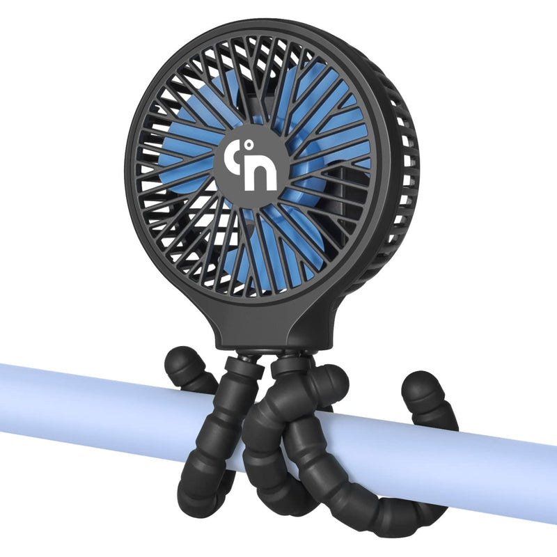 WiHoo Mini Handheld Stroller Fan,Personal Portable Fan Car Seat Baby Fan with Flexible Tripod Fix on Stroller,USB or Battery Operated Desk Fan Adjustable 3 Speeds for Camping Black