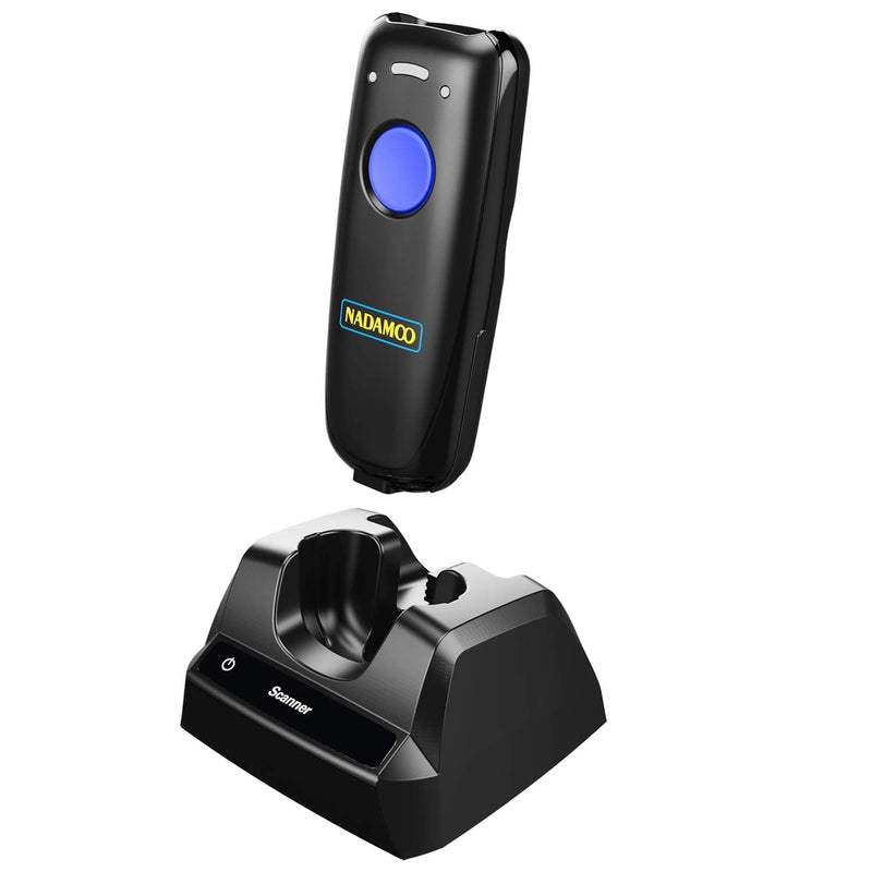 NADAMOO Wireless Barcode Scanner Compatible with Bluetooth, with Charging Dock, Portable USB 1D Bar Code Scanner for Inventory, 2.4G Wireless & Wired Barcode Reader for Tablet iPhone iPad Android iOS Blue