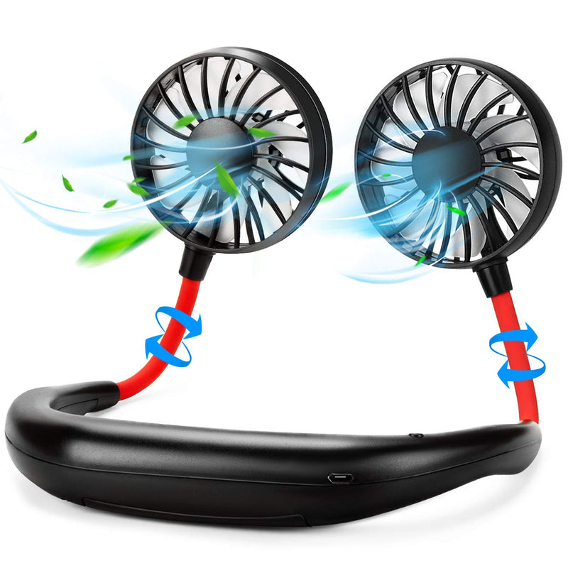 Neck Fan Portable Personal Hand Free Mini Lazy person USB Neck Fan 360 Degree Rotation Cooling Handheld Wearable Suitable Fan for Office Household Travel Room Outdoor Sports (Black) Black