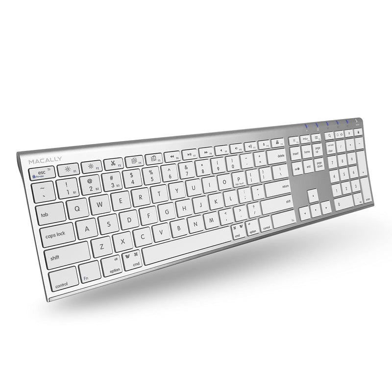 Macally Wireless Bluetooth Keyboard with Numeric Keypad - Multi Device Keyboard for Mac Pro/Mini, Apple iMac, MacBook, Laptop, Computer Windows PC. Android, Smartphones, Tablets (Aluminum Silver) Aluminum Silver