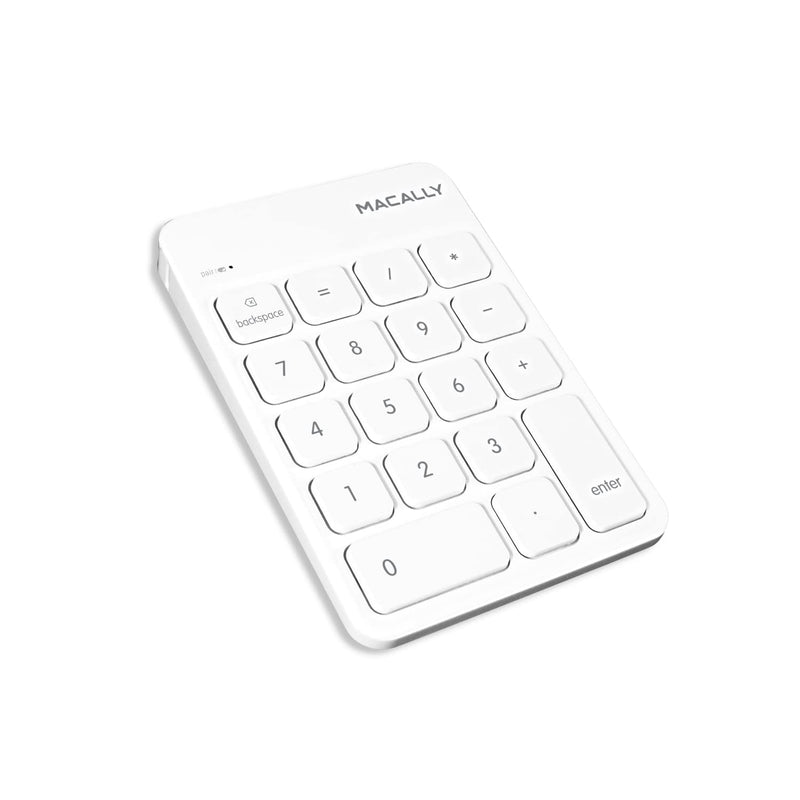 Macally Bluetooth Number Pad for Laptop, Apple, Mac, iMac, MacBook Pro/Air, Ipad, Windows PC, Tablet, or Desktop Computer - Rechargeable 18 Key Wireless Numeric Keypad - White Bluetooth 10 Key Numpad