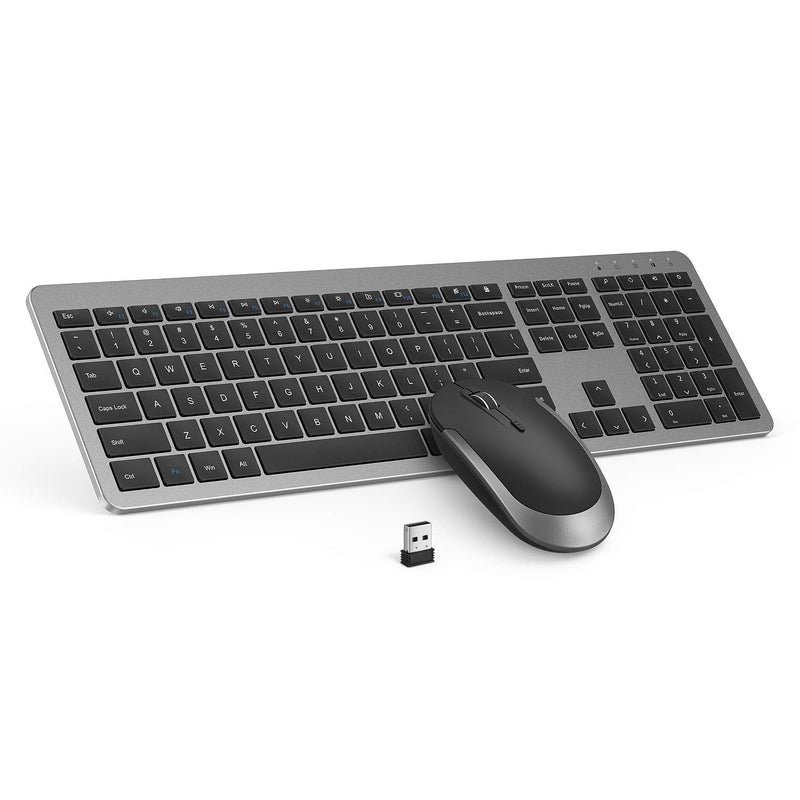 Wireless Keyboard and Mouse Combo - Full Size Slim Thin Wireless Keyboard Mouse with Numeric Keypad 2.4G Stable Connection Adjustable DPI (Grey & Black) Wireless keyboard mouse black & grey