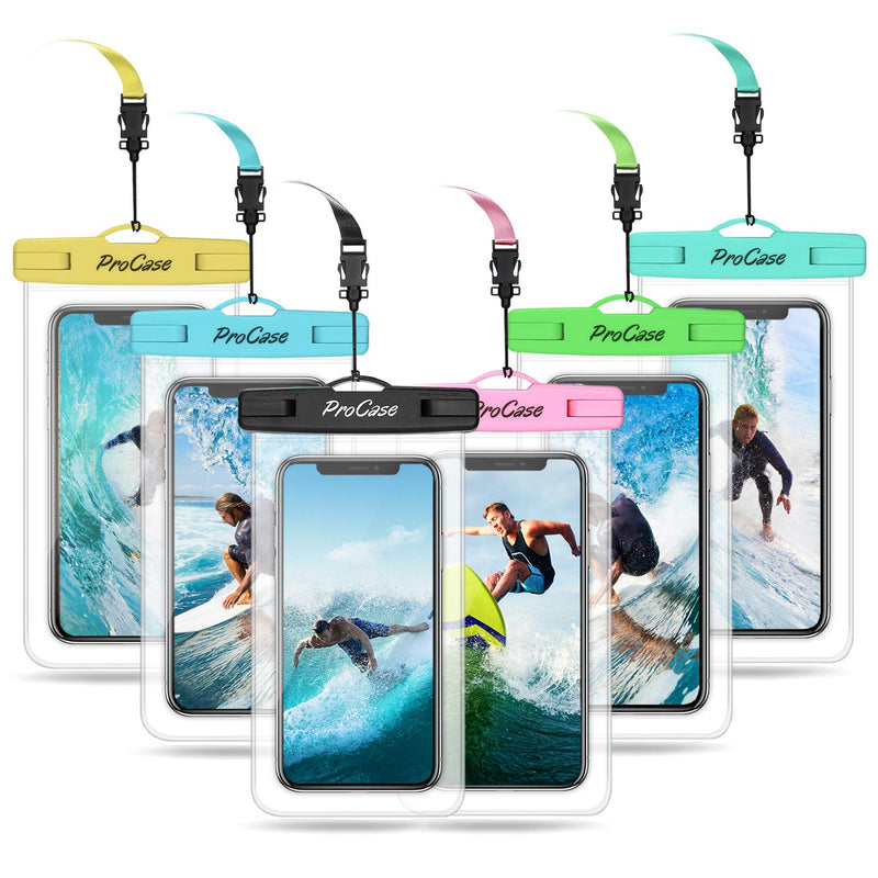 6 Pack Waterproof Phone Pouch Waterproof Phone Case for iPhone 15 14 13 12 11 Pro Max XS X, Cell Phone Pouch Holder with Lanyard for Galaxy S23 S22 S21 Pixel Up to 7.0" -Mixed Black /Blue/ Pink /Green /Yellow /Teal