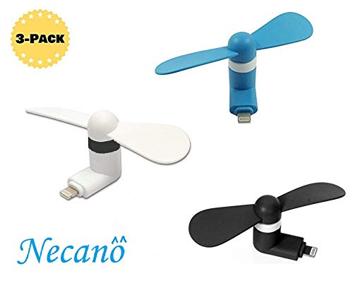 Necano Mini Cellphone Fan, Portable Mobile Phone Fan Compatible with iPhone X/Xs/Xr / 8/8 Plus / 7/7 Plus / 6 / 6s / iPad and More (3 Packs)