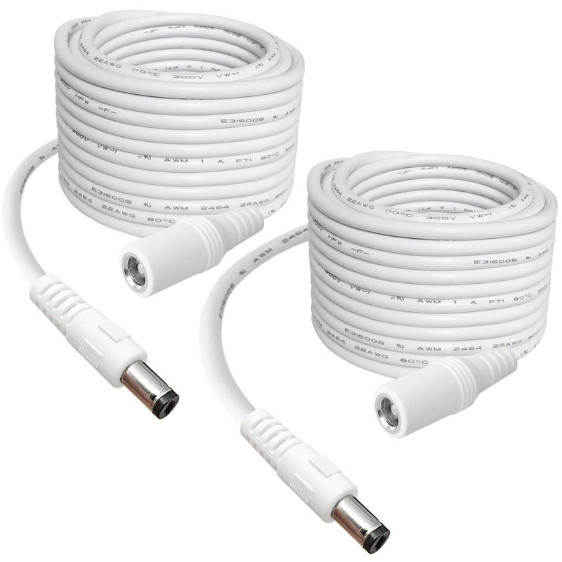 5.5mm x 2.1mm Extension Cord,DC 12v Power Supply Adapter for CCTV Security Camera Surveillance Indoor IP Camera Dvr Standalone LED Strip,Car,12 Volt Male to Female Plug Cable 10ft White