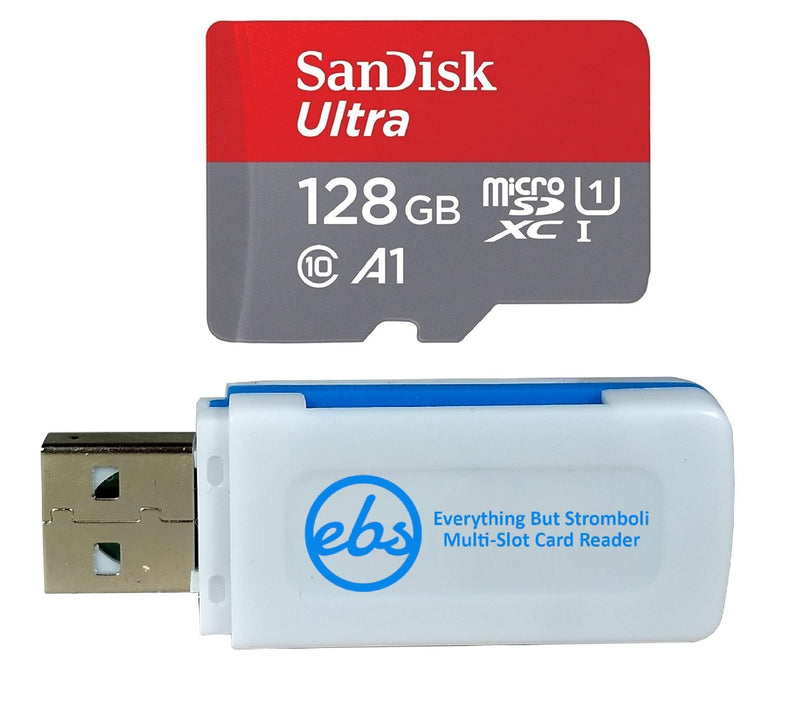 SanDisk 128GB SDXC Micro Ultra Memory Card Works with Samsung Galaxy A50, A40, A30 Cell Phone Class 10 (SDSQUAR-128G-GN6MN) Bundle with (1) Everything But Stromboli MicroSD and SD Card Reader Class 10 128GB