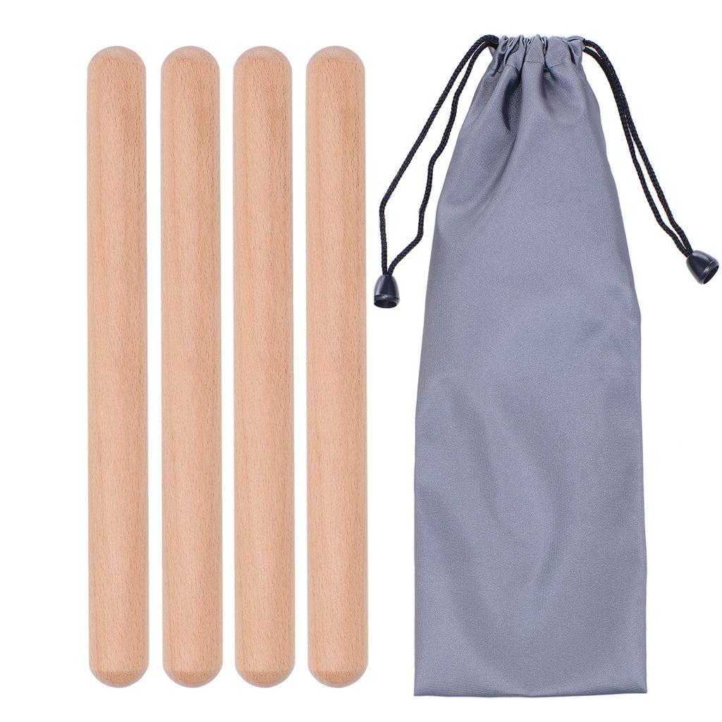 2 Pairs Classical Wood Claves Musical Percussion Instrument, 8 Inch Rhythm Natural Hardwood Sticks with a Carry Bag