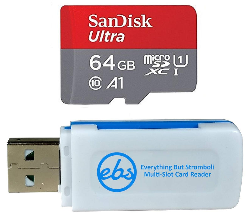 SanDisk 64GB SDXC Micro Ultra Memory Card Works with Samsung Galaxy A10, A20, A70 Cell Phone Class 10 (SDSQUAR-064G-GN6MN) Bundle with (1) Everything But Stromboli MicroSD and SD Card Reader 64GB Class 10