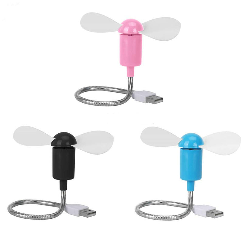 Mini Mobile USB Powered Cooling Fan Flexible Goose neck Air Blower For Desktop PC Computer Laptop Notebook Tablet 3 Pack (Pink/Black/Blue) Pink/Black/Blue