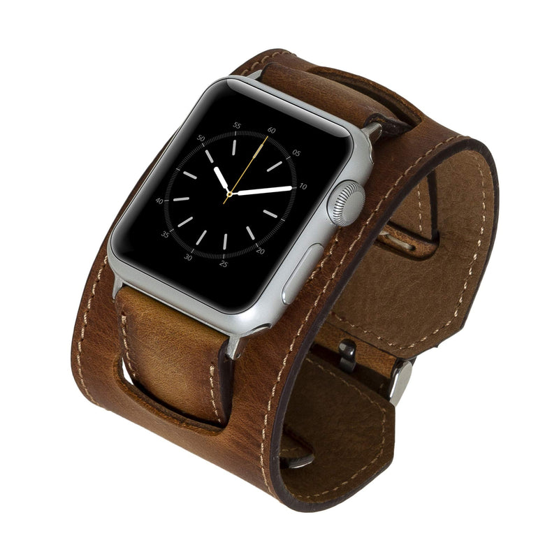 Venito Ancona Cuff Leather Band for Apple Watch 49/45/44/42mm, Replacement Strap for iWatch Ultra 3/2/1, SE 3/2/1, Series 11 10 9 8 7 6 5 4 3 2 1, (Antique Brown w/Silver Connector&Clasp)