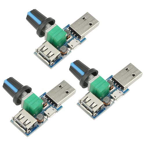 XINGYHENG 3Pcs 5W Mini USB Fan Air Volume Speed Stepless Governor Module USB Speed Controller DC 5V USB Male input DC4-12V to 2.5-8V and Speed Control Knob with Switch Function