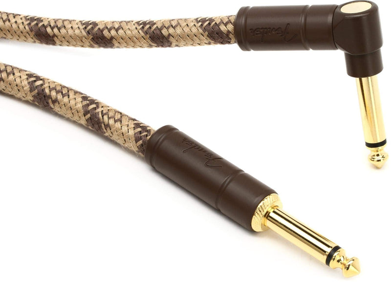 Fender Festival Hemp Straight to Right Angle Instrument Cable, Guitar Cable, Stocking Stuffers, Guitar Accessories, 10 foot Brown Stripe 10 FT Straight/Angle