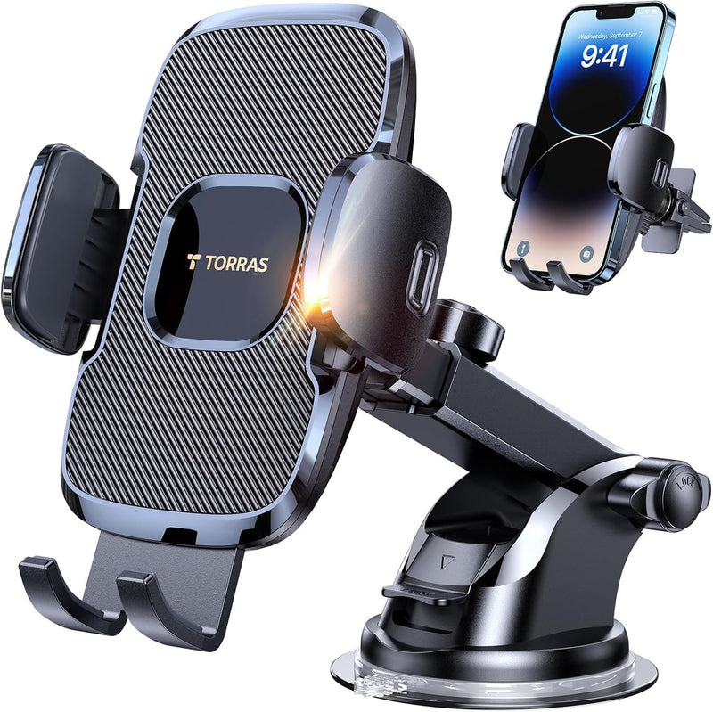 TORRAS Ultra-Durable Phone Holders for Your Car【96+LBS Strongest Suction】 Car Phone Holder Mount, Safety Certs Cell Phone Car Mount Truck for Dashboard Windshield Vent for iPhone 17 16 15 14 Pro Max Black