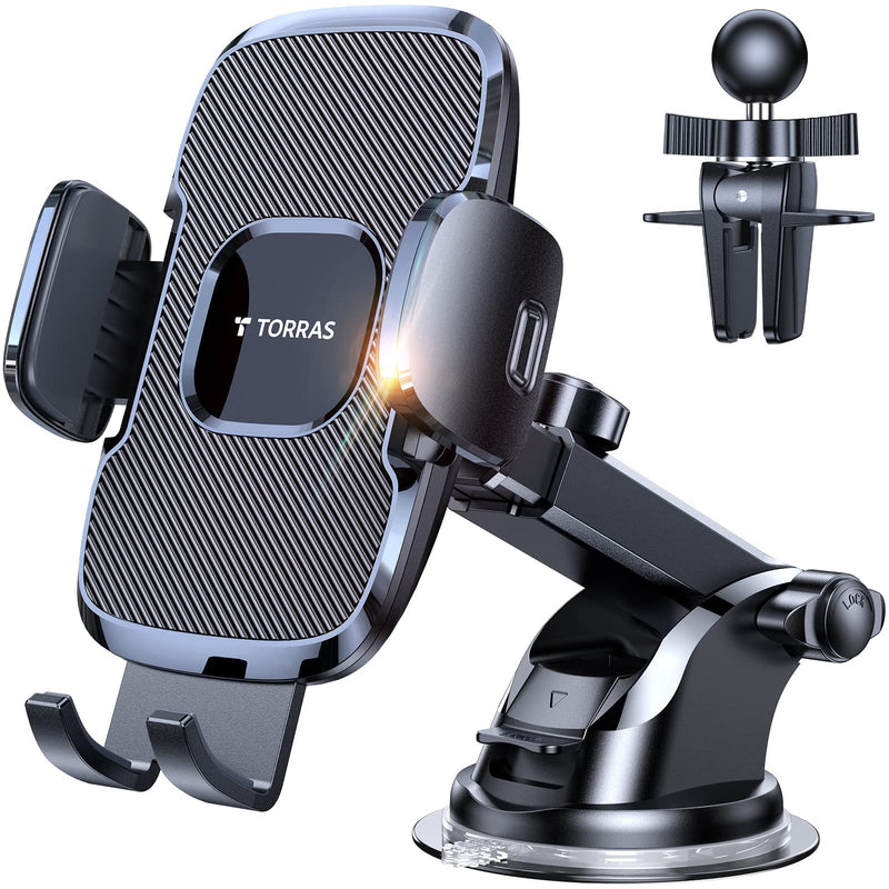 TORRAS [Ultra-Durable Cell Phone Holder for Car, Universal Mount Dashboard Windshield Vent Compatible with iPhone 14 13 12 11 Pro Max, Samsung Galaxy S20+ Ultra S10 Note Plus classic Black