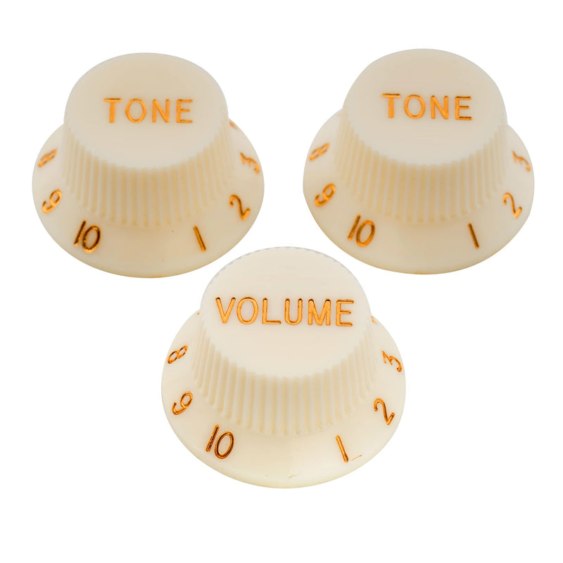 Musiclily Pro Imperial Inch Size Strat Knobs 1 Volume 2 Tone Set for USA Fender Stratocaster Electric Guitar, Aged White(Set of 3)