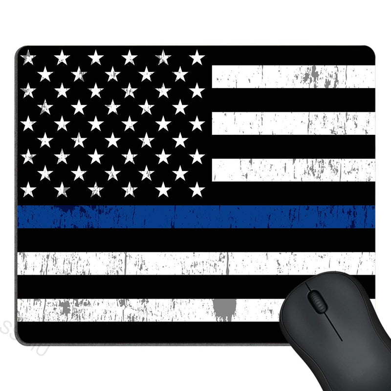 SSOIU Retro Thin Blue Line Flag Mouse Pad,US Thin Blue Flag Mouse Pad Ss-22