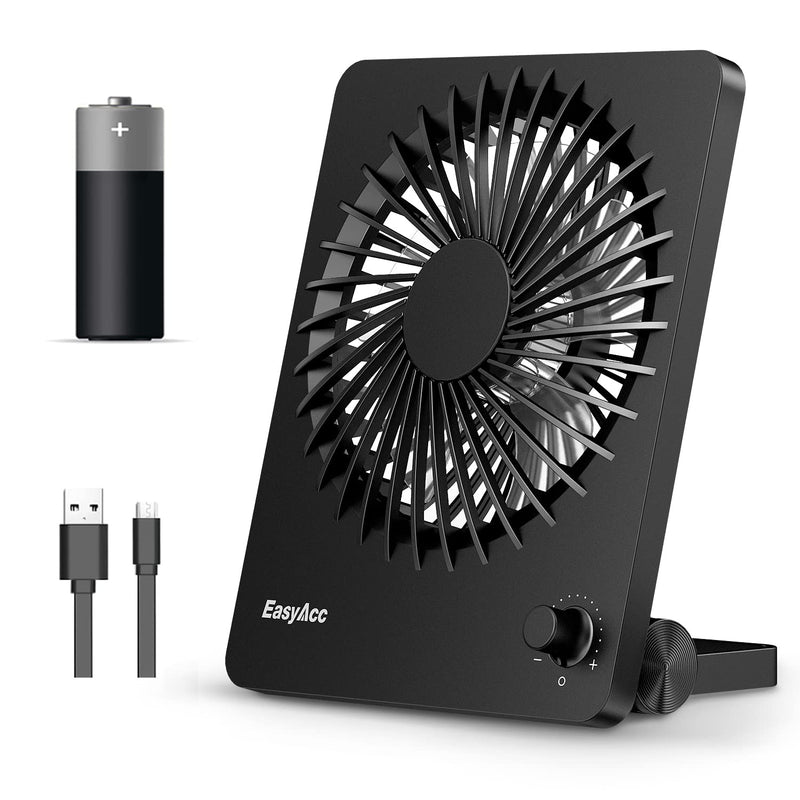 Portable Desktop Battery Operated Fan, EasyAcc 6-Inch Personal Small Desk Fan, [Quiet Step-less Speed Control Fan] 160°Tilt Foldable Hanging Standing Cooling Fan for Travel Office Home Outdoor Black