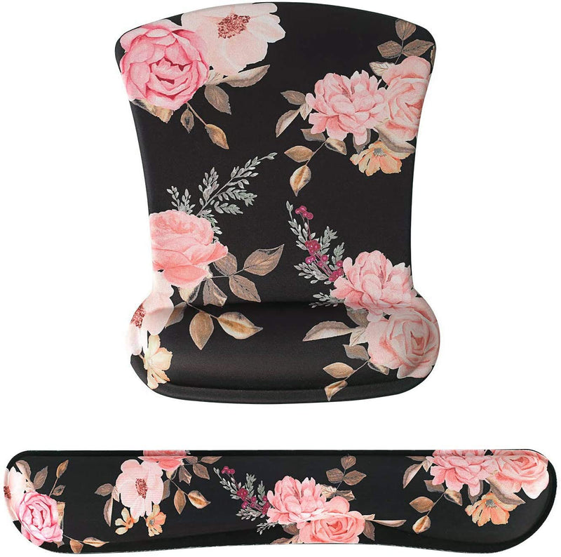 iCasso Keyboard Wrist Rest and Mouse Wrist Rest Pad, Made of Memory Foam, Ergonomic Support, Easy Typing and Relieve Wrist Pain, Perfect for Gaming, Computer, Office, Laptop - Peony T-peony