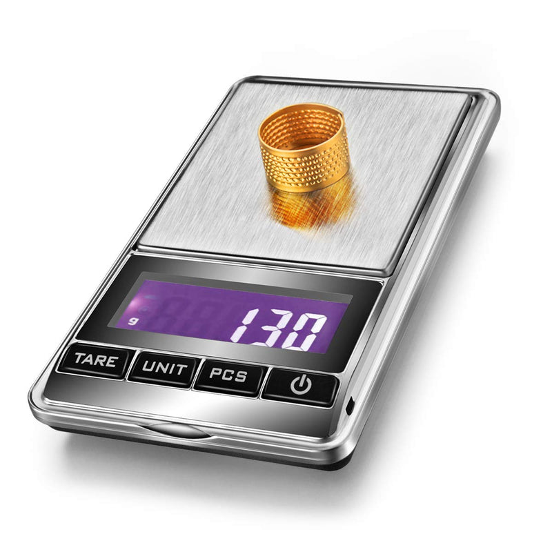 Portable Pocket Scale Jewelry Scale Mini Diamond Gold Coin Small Items Weight Gram Weigh Pocket Tool LCD Display Steel Body 300g X 0.1g - Sliver