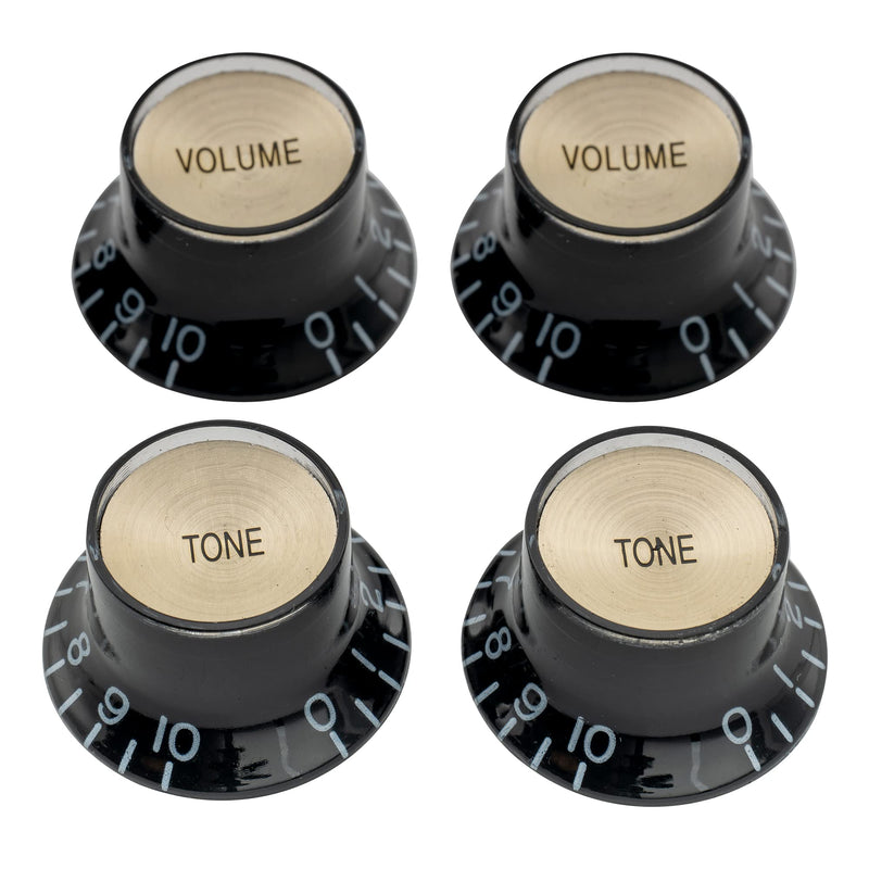Musiclily Pro Imperial Inch Size Top Hat Bell Reflector 2 Volume 2 Tone Knobs Set for USA Les Paul SG Electric Guitar Black w/Gold