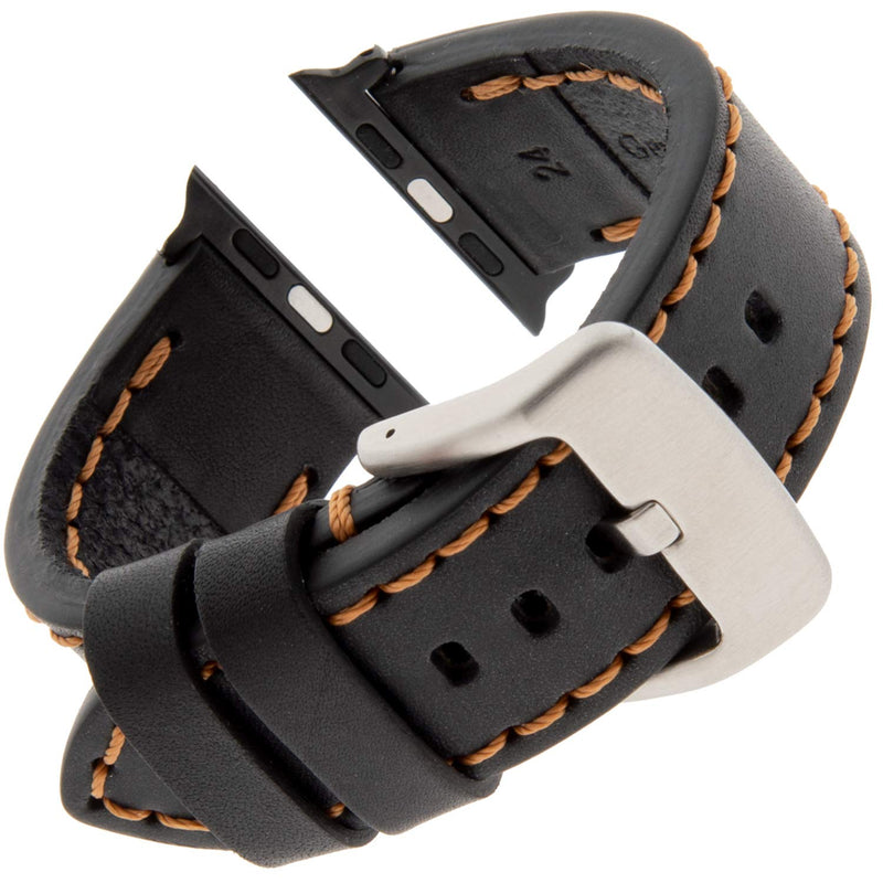 Gilden Sport Calfskin Leather Watch Strap TS62-SMART, fits Apple Apple Watch Fits 42mm/44mm Apple Watch Black