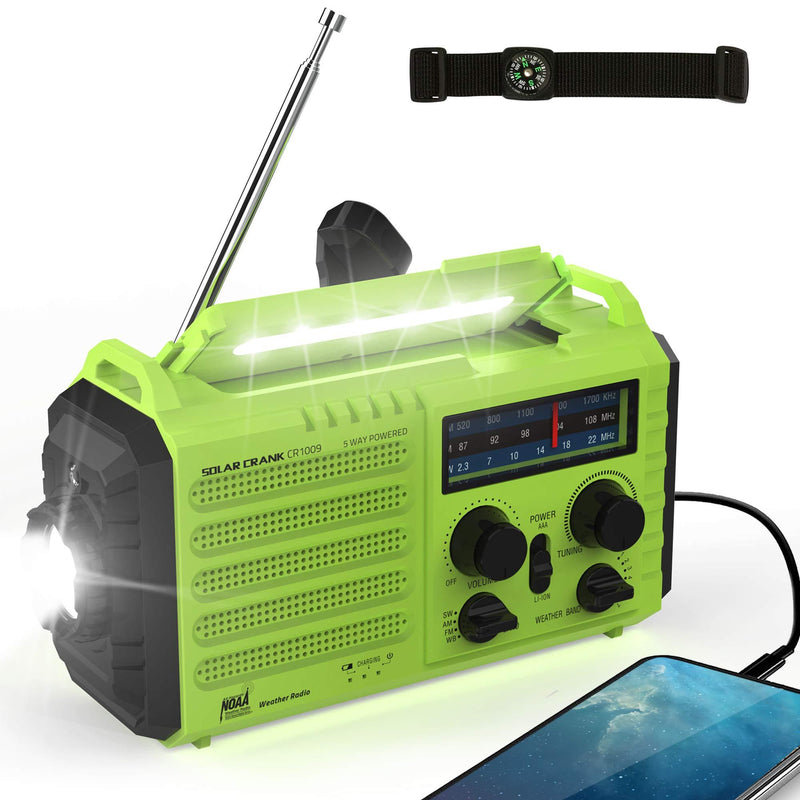 Emergency Radio Hand Crank Solar, 5000mAh AM/FM/SW NOAA Weather Radio, Portable Battery Operated Radio with Cell Phone Charger, 3W LED Flashlight & Reading Lamp, SOS for Home,Storm,Camping,Survival