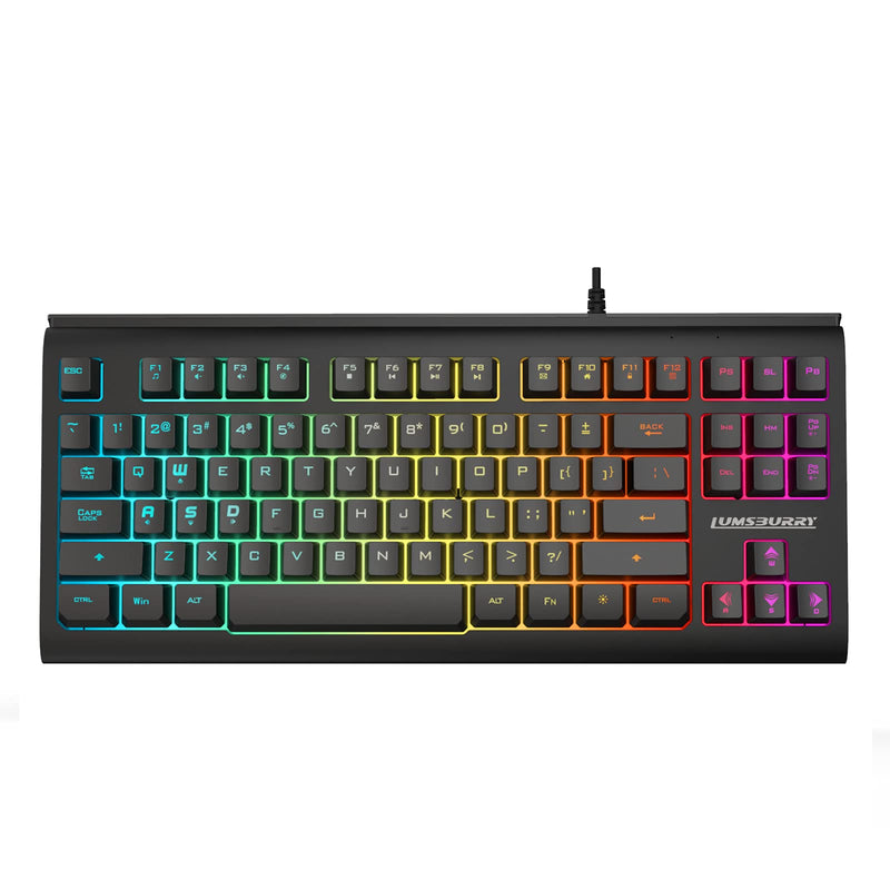 Rainbow LED Backlit 87 Keys Gaming Keyboard, Compact Keyboard with 12 Multimedia Shortcut Keys USB Wired Keyboard for PC Gamers Office