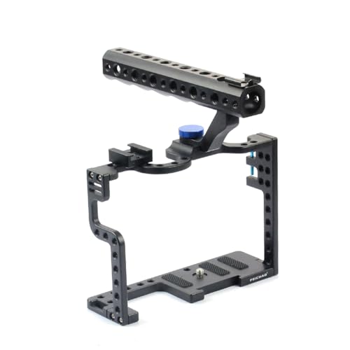 1/4" Threaded Hole Camera Cage Kit Free Angle with Top Handle Hot/Cold Shoe Mount Compatible with Panasonic Lumix GH5 GH5S DSLR Camera