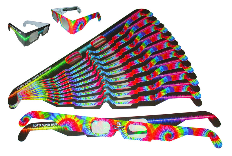 Fireworks Diffraction Prism Glasses - Trippy Tie Dye and Rave Waves Frame Designs - 50 Paper Glasses Total - See Rainbow Bursts of Color From Prismatic Lenses