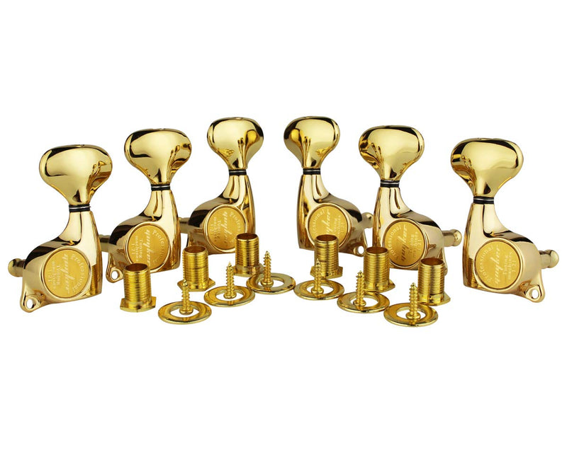 Guyker 6Pcs Guitar Machine Heads (3L + 3R) – 1:21 Sealed Tuning Key Pegs Tuners Set Replacement for ST TL SG Style Electric or Acoustic Guitars – Golden